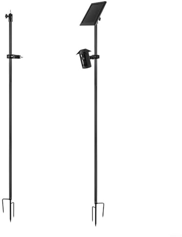 HEIBTENY Adjustable Metal Security Camera Stand With Solar Panel Mount For Ring For Blink For Arlo, For Height For Angle Pole Ground Stake For Outdoor Surveillance