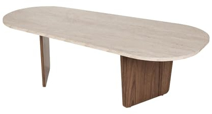 Hanah Home Couchtisch aus Holz Ovalis - 130 x 65 x 40 cm - Travertin/Nussbaum