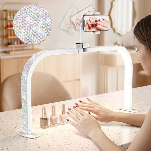 LIONVISON Halbmond Lampe 29 LED 3 Farbmodi Weißer Diamant für Anfänger | LED Halbmondlampe mit Blendarmem Licht - Geeignet für Nageldesign Kosmetik und Detailarbeiten