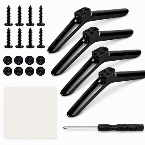 Zuckset 4 Pcs Universal TV Legs, Black TV Stand Feet for 24-55 Inch TVs | 4 black legs, 8 screws and 8 non-slip pads; includes screwdriver and 20 x 20 cm cloth; for matching 24-55 inch TVs
