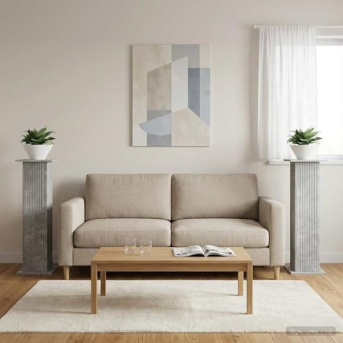 Kaloriko Support de Plante en Bois d ingénierie Gris béton, Lot de 2, 30,5 x 30 x 100,5 cm, résistant à l humidité, Usage intérieur pour Fleurs, Lierre et Plante grimpante