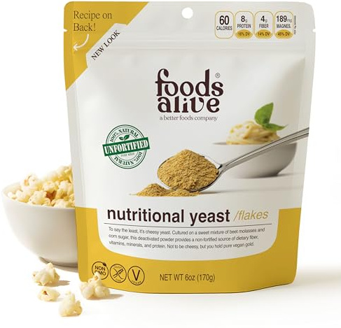 Foods Alive Nutritional Yeast Flakes (6oz) | Premium Non-Fortified, Plant Based Protein, Keto, Vegan Cheese Powder Seasoning