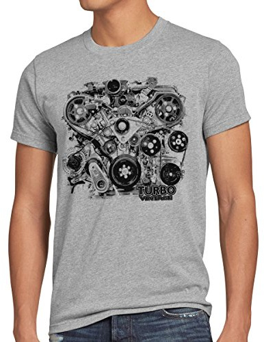 style3 Turbo Vintage T-Shirt Herren v8 Motor Sound, Größe:L;Farbe:Grau meliert