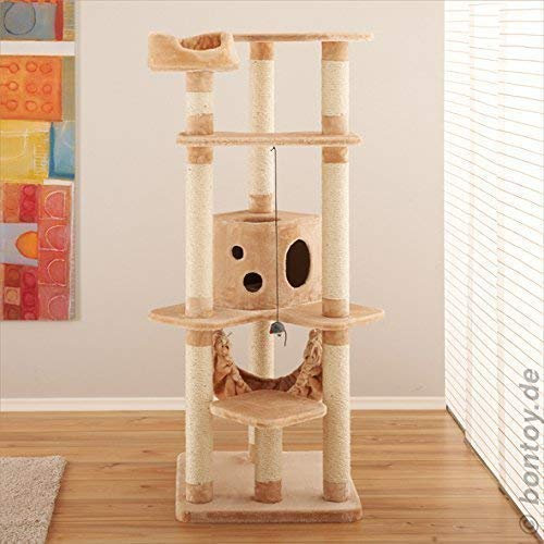 Kratzbaum MAX I 170cm I Creme I mit extra Dicker Bodenplatte für mehr Stabilität I Katzenkratzbaum zum toben und entspannen