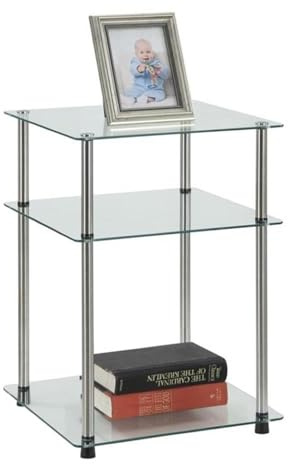 Convenience Concepts Designs2Go Klassischer Beistelltisch aus Glas, 3-stöckig, 60,3 cm, modernes Edelstahldisplay mit Ablagen für Wohn- und Familienzimmer, Schlafzimmer, Badezimmer, Büro, Glas/Chrom