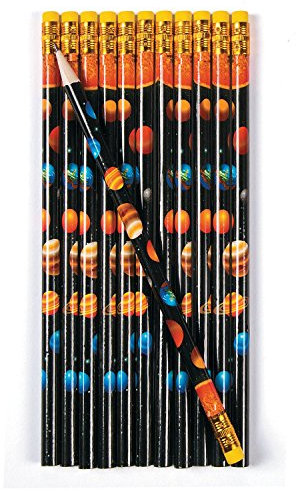 cama24com Weltraum Space Bleistifte mit Radiergummi für Kindergeburtstag & Mottoparty als Mitgebsel oder Give-Away 12 Stück mit Palandi® Sticker