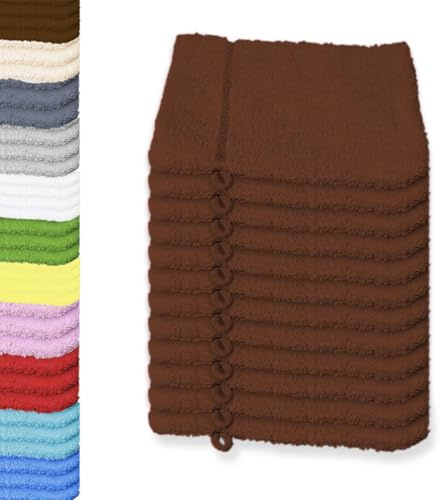 Buymax 12er Pack Waschhandschuhe aus Baumwolle, Frottee mit Kordelaufhänger 480 g/qm 15x21 cm, Schokobraun