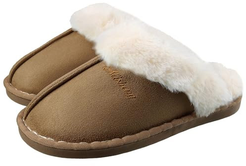 SMajong Hausschuhe Damen Herren Winter Warme Plüsch Pantoffeln Lammfell Flauschige rutschfeste Slippers Indoor Outdoor Khaki 38/39 EU (Sohlengröße 40/41)