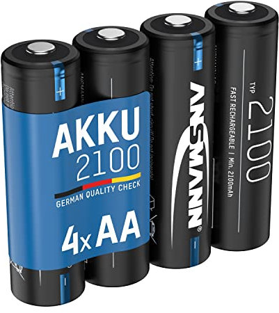 ANSMANN Piles rechargeables NiMH AA 2100 mAh 1,2V (lot de 4) – Piles HR6 pour guirlande électrique, radio-réveil, clavier Bluetooth®, lampe solaire, etc. – Batteries rechargeables de qualité premium