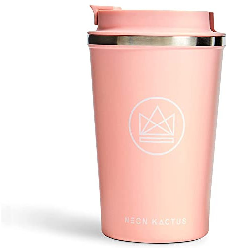 Neon Kactus Insulated Travel Cup | Double Wall Insulated for Hot & Cold Drinks | Reusable Coffee Cup with Lid | Fully Leakproof, Dishwasher Safe, Eco-Friendly | Pink Flamingo, 12oz