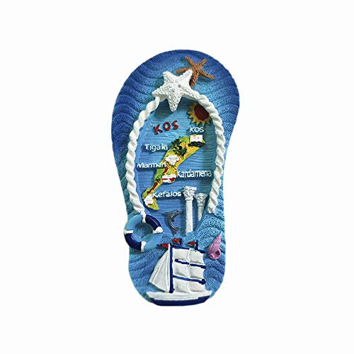 Kos Griechenland 3D-Flip-Flop-Kühlschrankmagnet, Kunstharz, Reise-Souvenirs, handgefertigt, Heim- und Küchendekoration, Kos-Kühlschrankmagnet, Sammlungsgeschenk
