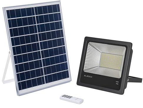 ELEDCO Foco Solar Led 120W, Panel Solar, Batería, Regulable Mando a Distancia, Luz Exterior Autonomía 8-15 Horas, Luz Neutra 4000K