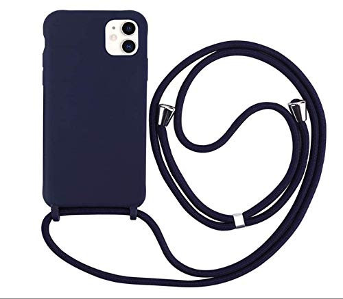 MEVIS Coque Compatible avec iPhone 11 Pro, Coque de téléphone en Silicone TPU avec lanière - Bleu Marine