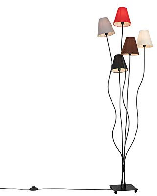 Qazqa - Modern Design Stehleuchte I Stehlampe I Standleuchte I Lampe I Leuchte schwarz mit Stoffschirm 5-flammig - Melis I Wohnzimmer I Schlafzimmer - Textil Länglich - LED geeignet E14