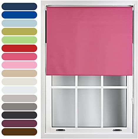FURNISHED Roller Blinds Thermal Blackout Roller Blind - Trimmable Insulated UV Protection Child Safe Easy Fit Home Office Window Blinds, Fuchsia, 45W x 165H cm