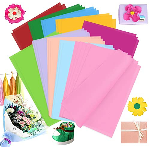 Seidenpapier Bunt, 100 Blatt A4 Krepppapie Buntes Bastelpapier Papier mit 10 Farben zum Geburstag Hochzeit Weihnachten, Seidenpapier Geschenkpapier für Pompoms, Geschenkverpackungen, Tischdeko