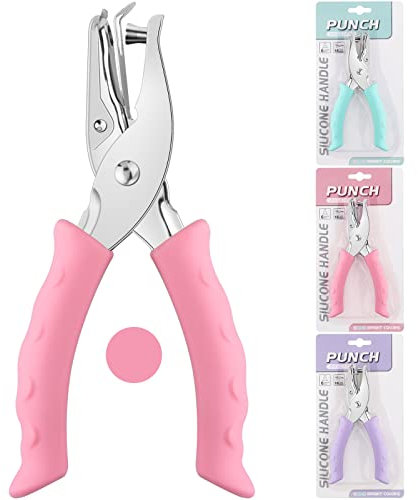 NEBURORA Hole Punch, Pink Single Hole Puncher Metal with Soft-Handled for DIY Craft Tags Clothing Ticket Scrapbook Tool, 3 Colors Options