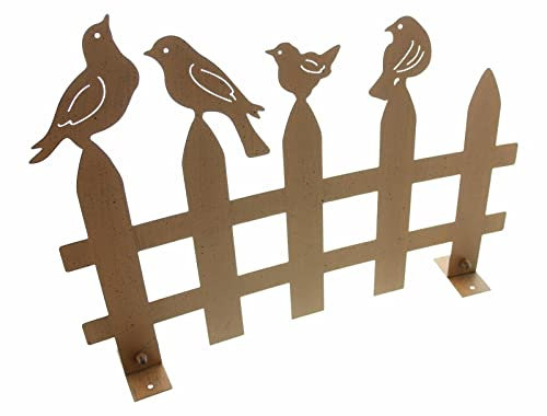 Dekozaun Vögel aus Metall in Rost-Optik, 50x37 cm, Zaun-Element, Metallzaun, Zierzaun, Gartenzaun, Garten-Deko für Draußen