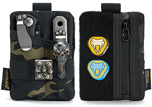 VIPERADE VE15 Mini EDC Pouch,Kleiner EDC Organizer Tasche mit 3 Taschen,Mini EDC Werkzeugtasche mit Klettverschlussbereich,Kleiner Multitool Organizer Rucksack-Zusatztasche -Schwarze Tarnung