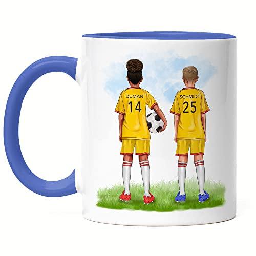 Kiddle-Design Beste Fußball Freunde Tasse Blau Personalisiert Namen Verein Fussball Fußballer Geschenk Fußballfan Fussballtasse Junge Mädchen