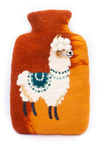 feelz - Wärmflasche Alpaka, lustige Bettflasche aus 100% Wolle (Merino), orange oder mint, Handarbeit, Fairtrade (Orange - Bezug mit Innenflasche)