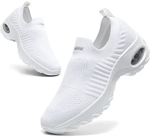 Zapatillas Deportivas para Mujer, Zapatillas ortopédicas, Ligeras, sin Cordones, Tenis, Confort al Aire Libre, de Jogging Deporte, Fitness, Gimnasia, Atleta, Transpirable, Aire, Blanco, 40 EU