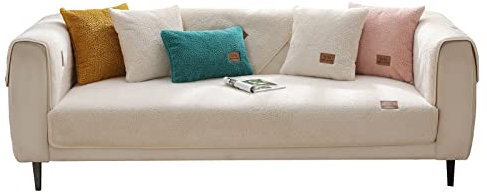 VanderHOME Plüsch Sofabezug 1 2 3 4 Sitzer, Couch bezug,L Form Sofaüberwurfe, Weicher Sofaschoner Pets Dog Couch überzug Antirutsch Decke 90 * 70cm-Beige-Rückenlehnenbezug（1 PC）