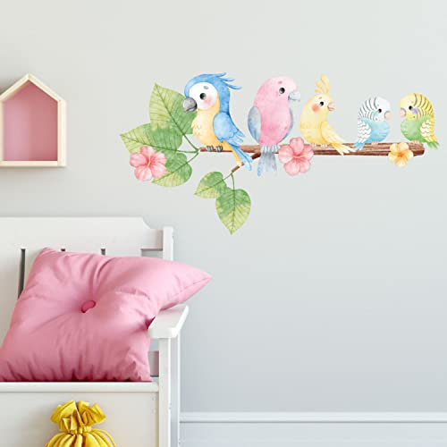 Sunnywall Papageien Wellensittich Vögel Vogel Baum Ast Wandsticker Wandtattoo Wohnzimmer Baby Aufkleber Kinderzimmer Baby Wandaufkleber