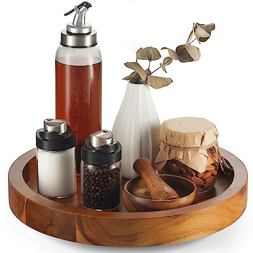 TIDITA Lazy Susan Drehteller aus Akazie, 33 cm, für Arbeitsplatte, drehbar, aus Holz, Organizer für Küche, Speisekammer, Kühlschrank, Schrank (Akazienholz)