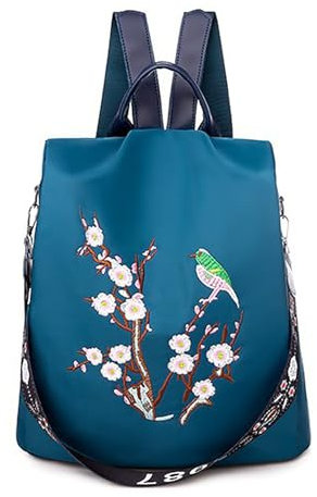 Rucksack Damen Wasserdichte Anti Diebstahl Schulrucksack Umhängetasche, Mode Cityrucksack Tagesrucksack für Schule Reisen Arbeit Einkauf (Hirsch Blau)
