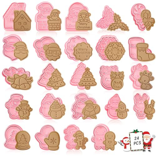 24 PCS Ausstechförmchen Weihnachten, Weihnachten Keksausstecher Plätzchen Ausstecher 3D Kunststoff Ausstecher Plätzchenformen für Kinder,Für Kekse Backen Küche Zubehör (A)