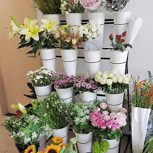 Fleur Etagère Porte Bouquet Fleuriste, Présentoir À Fleurs Avec Seaux Et Roues Pour Balcon, Jardin, Église Et Arrière-cour, Étagère De Rangement Pour Plantes À Fleurs Fraîches(2 Layer 4 Buckets)