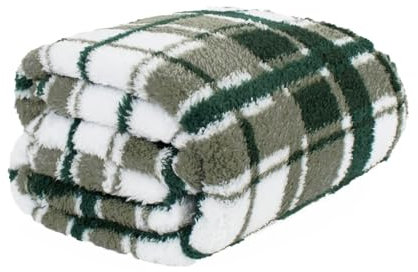 OHS Green Check Teddy Fleece Sofa Throw, Thick Warm Blanket for Winter Ultra Soft Bed Throw Cosy Comfy Fall Blanket Throw, Green Blanket 150x200cm