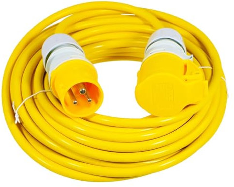 SPARES2GO 16A Extension Lead 14m 110V 2.5mm Heavy Duty Power Cable Cord 3-Pin 2P+E (Yellow)
