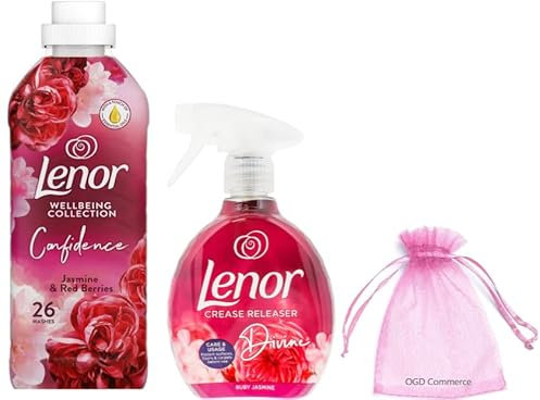Lenor Jasmine & Red Berries Scent: Fabric Conditioner 26 Washes, 858ml & Crease Releaser Spray, 500ml + for You: Organza Small Bag