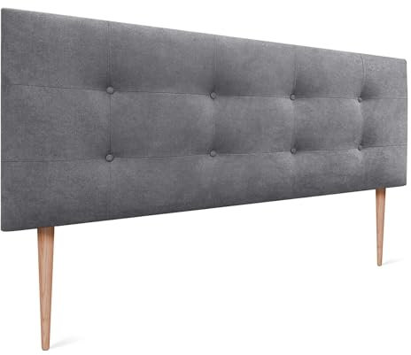 DHOME Kopfteil für Bett, gepolstert, 8 cm dick, gepolsterter Kopf, ACUALINE Stoff und Kunstleder, für Doppelbett (Stoff Aschgrau, 135 cm mit Beinen, Betten 120/135/140)