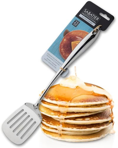 Sabatier - Espátula profesional con ranura de metal, acero inoxidable pulido con espejo, herramienta de cocina fuerte, para servir hamburguesas, huevos y panqueques, apto para lavavajillas