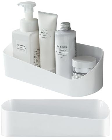 Bncxdc Shower Shelf, 2-Piece Plastic Shower Caddy, Self-Adhesive Bathroom Shelf Holder, Heavy Duty, for Bathroom Shampoo with 2 Clear Adhesive Stickers (White)