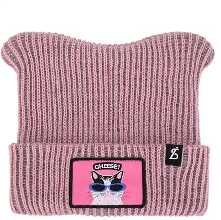 Black Sands Animal Wappen Beanie, zweifarbig, Pinkcat_Pink, S-L