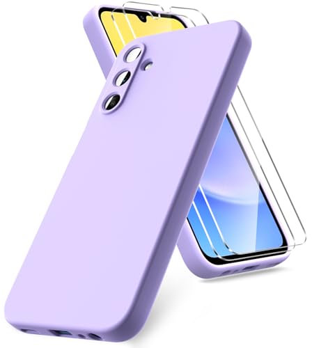 Vansdon Funda Compatible con Samsung Galaxy A15 4G/5G, 2 Unidades Protector Pantalla Cristal Templado, Silicona Líquida Gel Ultra Suave Funda- Morado Claro