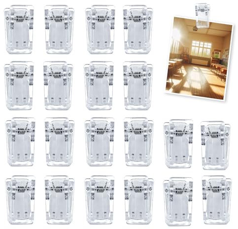 AZWOOD Klebrige Federclips, Transparente Selbstklebende Federklammern 20 Stück Outdoor Kunststoff Klebeklammern Einseitig klebend Foto Clip Selbstklebende Wandclips für Büro Zuhause Schule