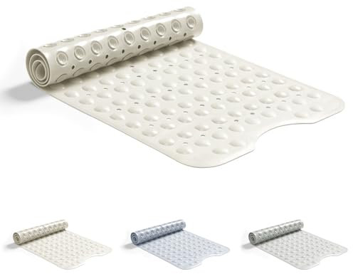 Good Nite Tapis de Bain Antiderapant Tapis de Baignoire Anti Glisse avec Ventouse Tapis antidérapant Baignoire résistant aux moisissures Lavable en Machine Blanc 101x40cm