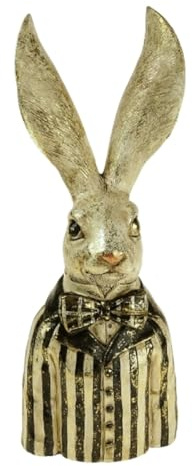 MACOSA HOME XXL Hasenbüste 41,5 cm Osterhase Osterdeko schwarz weiß Gold Gentl3men Hase (Mit Fliege)