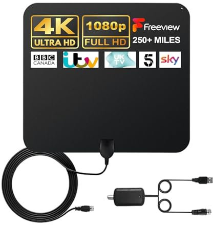 2025 Latest Version Digital TV Aerial Indoor, 600+ Miles Long Range Aerial Amplifier Signal Booster for Smart TV, HD Amplified TV Antenna, Support 4K 1080P VHF UHF All Older TV's Local Channels