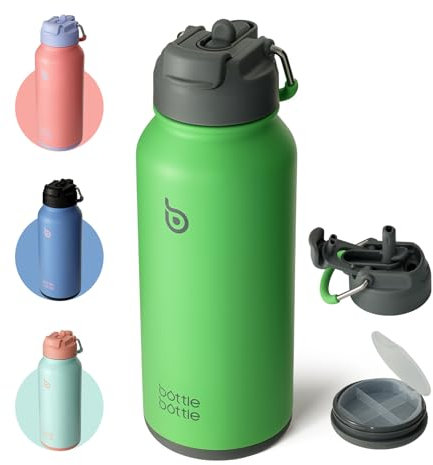 BOTTLE BOTTLE Insulated Water Bottle 950ml(32oz) Stainless Steel Sports Water Bottles with Straw Dual-use Lid Drink Flask Design for Gym with Pill Box (Summer Forest)