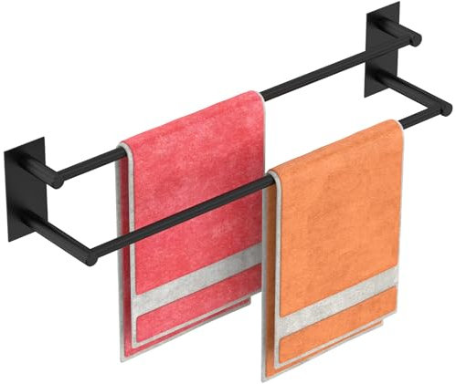 Handtuchhalter Bad Ohne Bohren Zweiarmig Handtuch Stange Badezimmer Doppel Edelstahl SUS304 Badetuchhalter Selbstklebender Handtuchstange 74.5 cm Wandmontage Gebürstet, Matt-schwarz