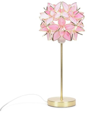 ValueLights | Gold Metal Single Stem Table Lamp with a Pink 3D Glass Flower Lampshade | Home Décor, Bedside & Desk Lamp | Includes Bulb