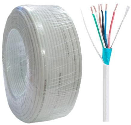 Cavo di allarme schermato, 6 C × 0,22 mq, cavo in rame puro, cavo di allarme, cavo di sicurezza, cavo di sicurezza, per stazione antincendio/suono/sicurezza antifurto, 100 metri, bianco