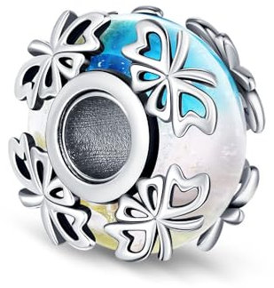 KEQ Abalorio ondulado de cristal de Murano, Colgante Transparente para Pulsera y Cadena para Mujer, Flor Charms de Plata 925,Abalorio Compatible Pandora Gnoce y Trollbeads (La mariposa)