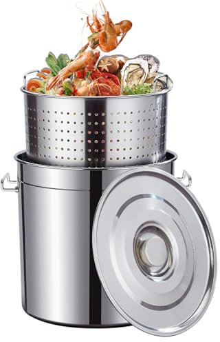 Sedeke Kochtopf mit Korb, Krebse, Krabben, Hummer, Garnelen, Suppentopf mit Sieb, Truthahn-Fritteusentopf mit hochtemperaturbeständigen Handschuhen, 80 l